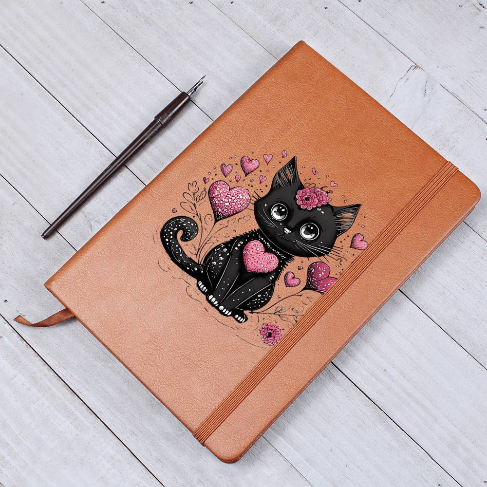 Valentine's Day Black Cat 054 - Vegan Leather Journal