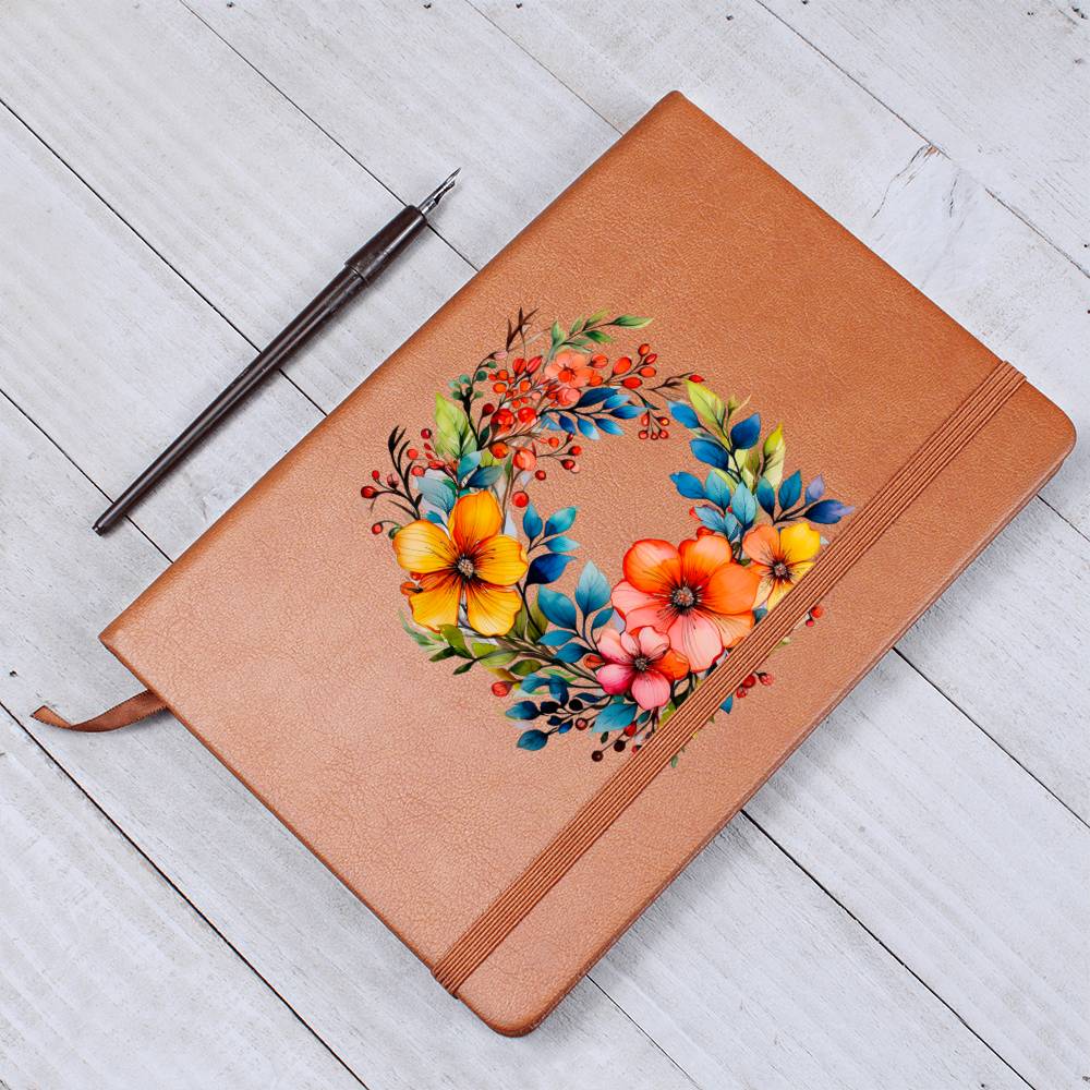 Floral Flower Wreath 011 - Vegan Leather Journal