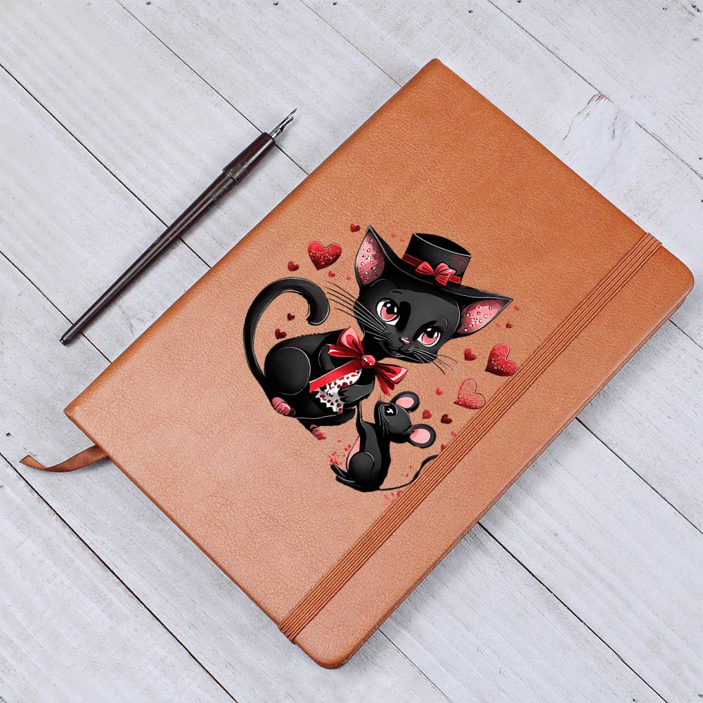 Valentine's Day Black Cat 049 - Vegan Leather Journal