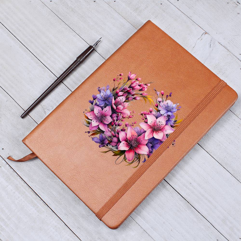 Floral Flower Wreath 098 - Vegan Leather Journal