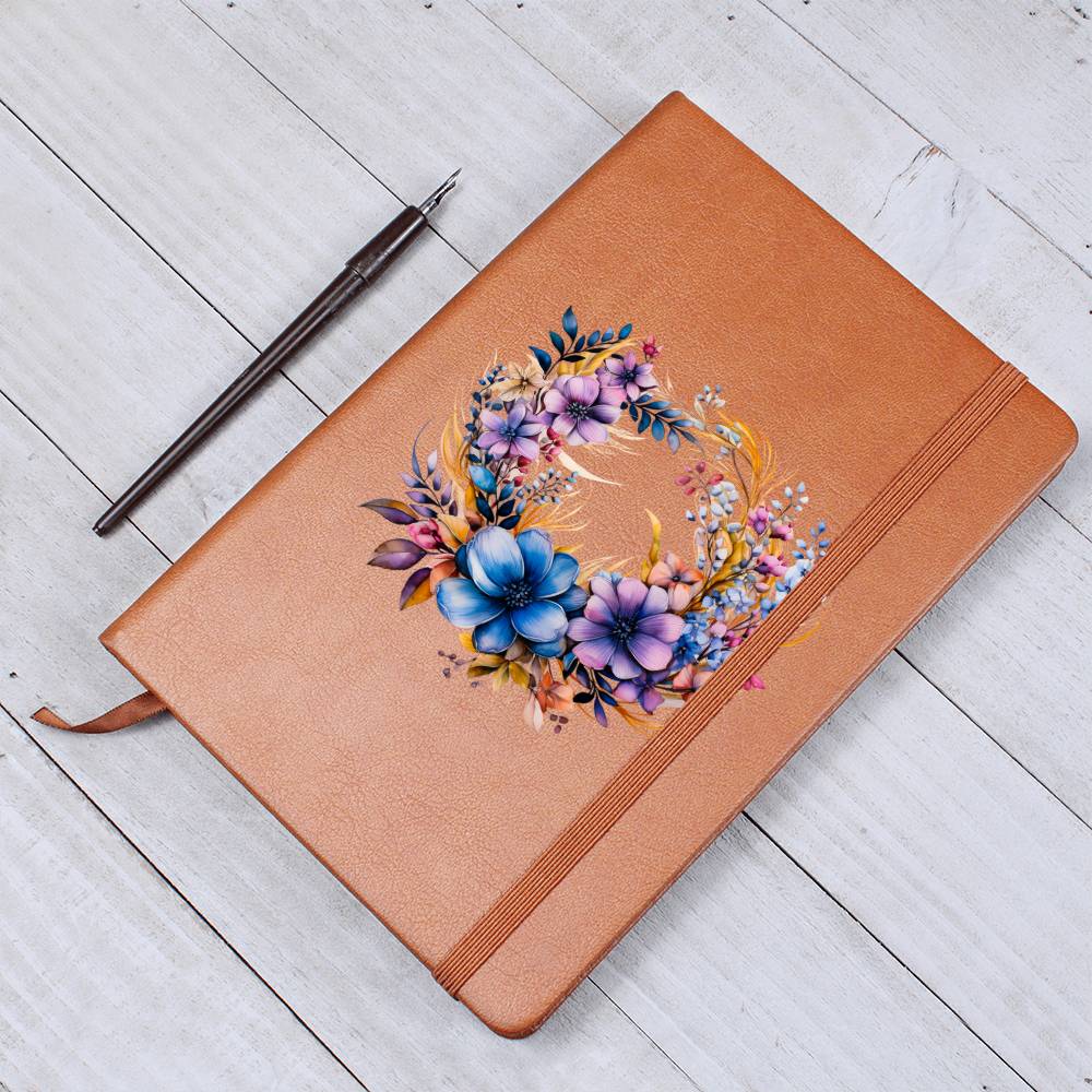 Floral Flower Wreath 136 - Vegan Leather Journal