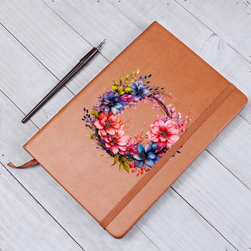 Floral Flower Wreath 129 - Vegan Leather Journal
