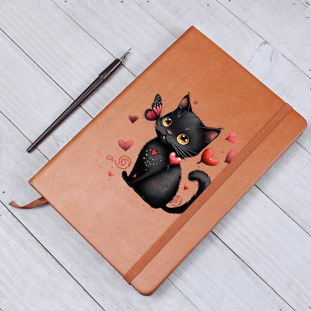 Valentine's Day Black Cat 025 - Vegan Leather Journal