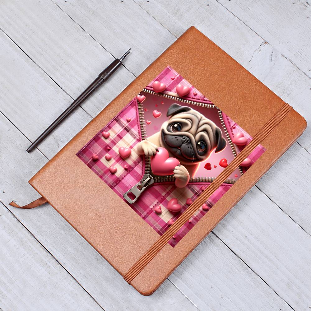 Valentine's Day Dog And Zipper 006 - Vegan Leather Journal