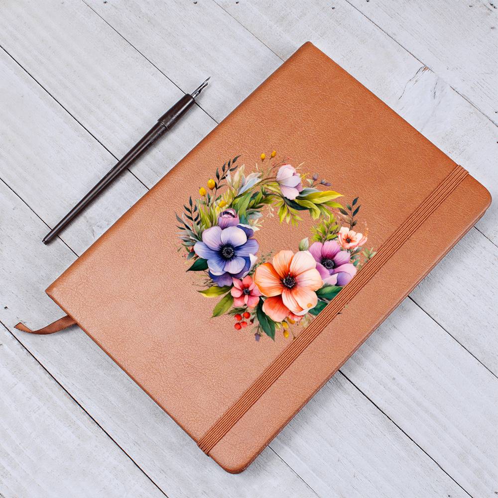 Floral Flower Wreath 048 - Vegan Leather Journal