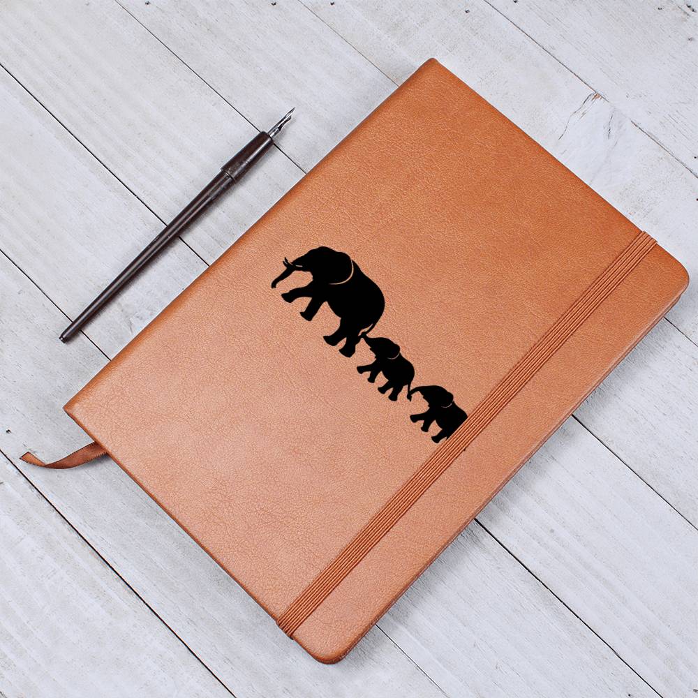 Mama Elephant With 2 Calves - Vegan Leather Journal