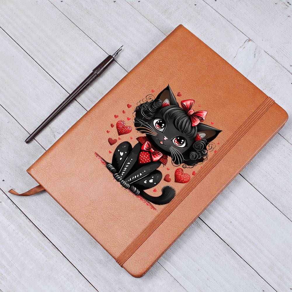 Valentine's Day Black Cat 050 - Vegan Leather Journal