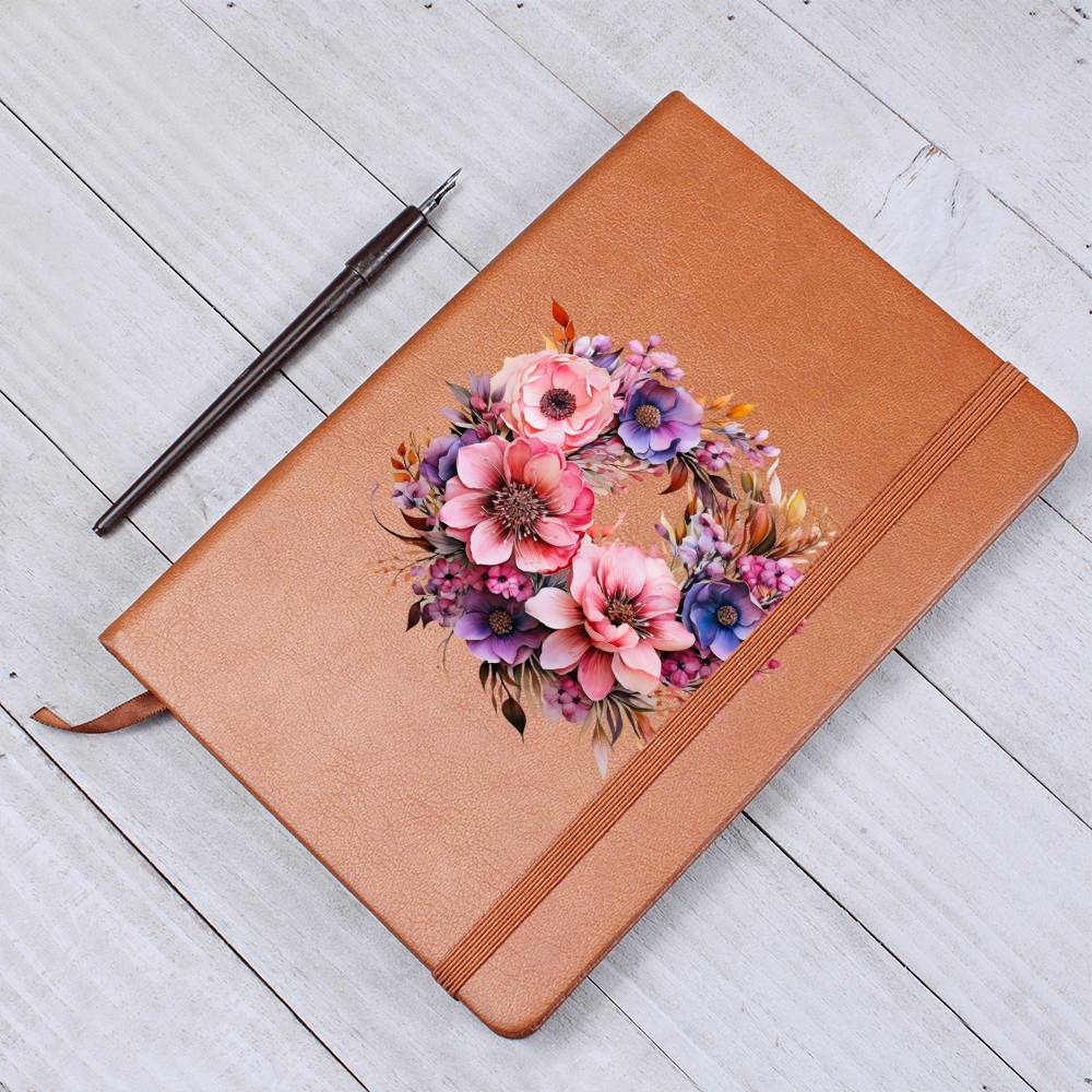 Floral Flower Wreath 077 - Vegan Leather Journal