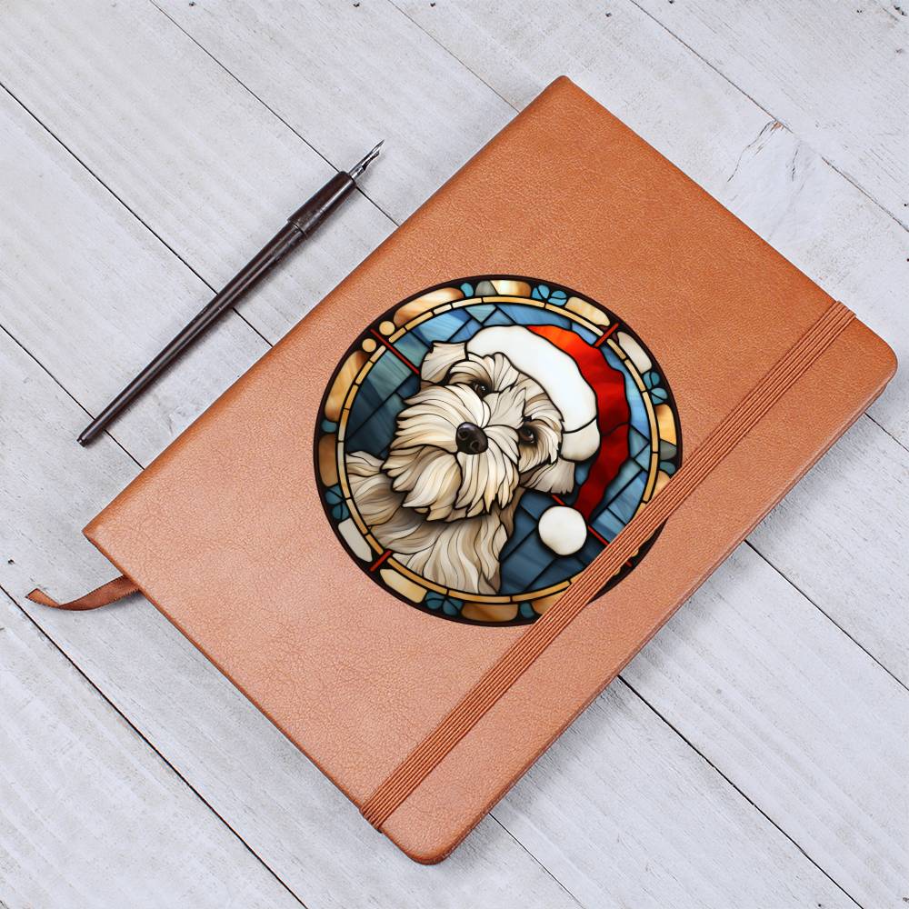 Dog Stained Glass Christmas Design 033 - Vegan Leather Journal