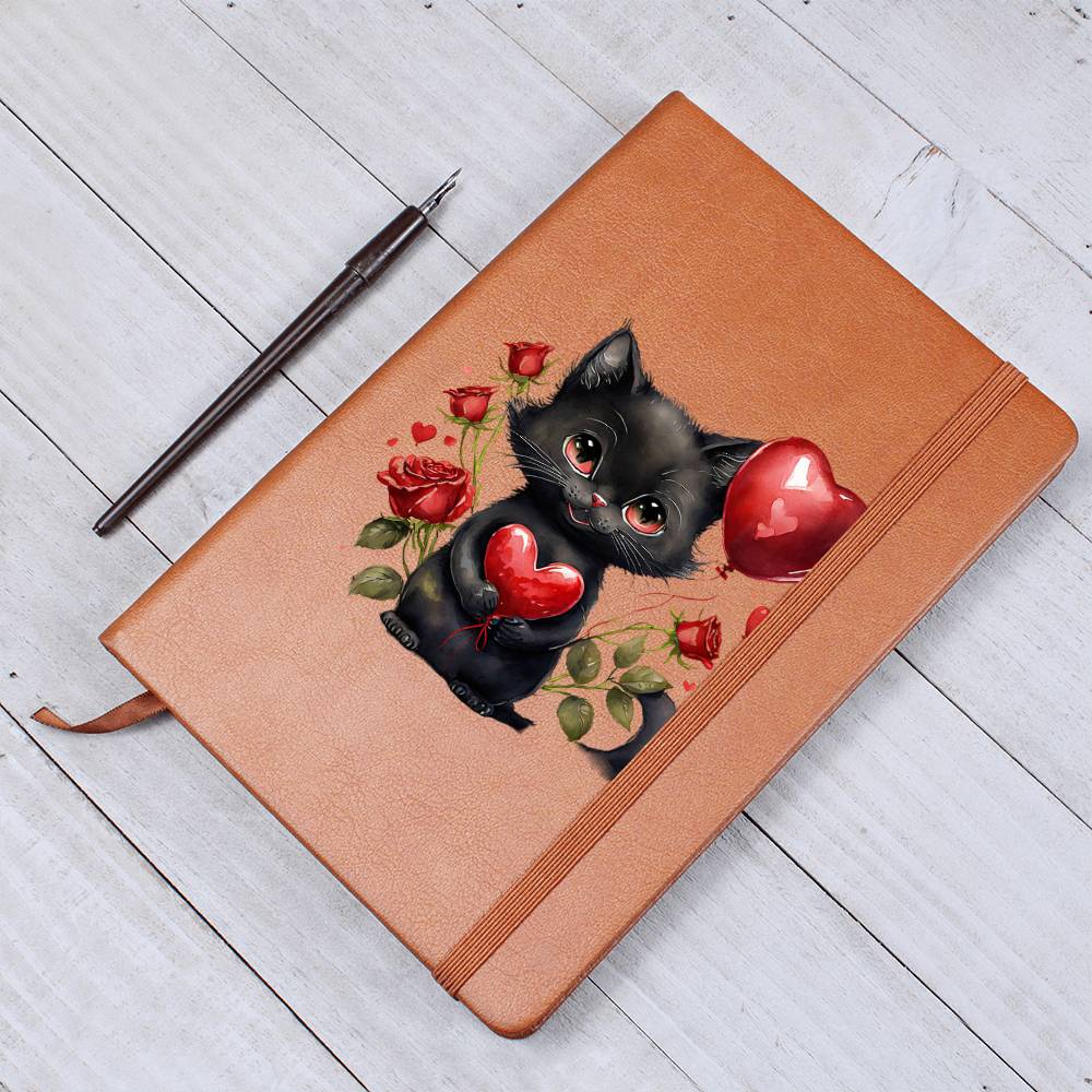 Valentine's Day Black Cat 051 - Vegan Leather Journal