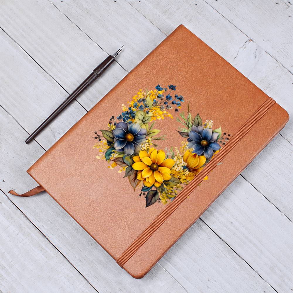 Floral Flower Wreath 008 - Vegan Leather Journal