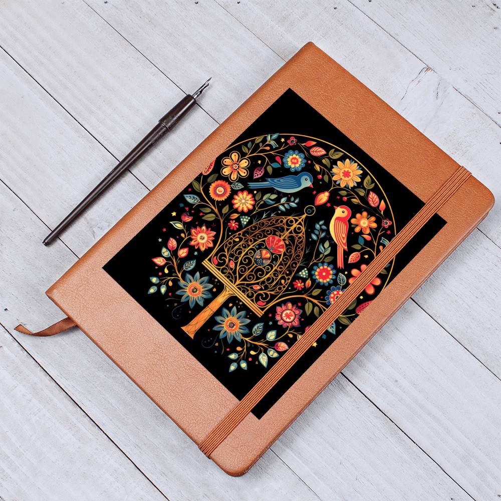 Birds And Floral Design 163 - Vegan Leather Journal