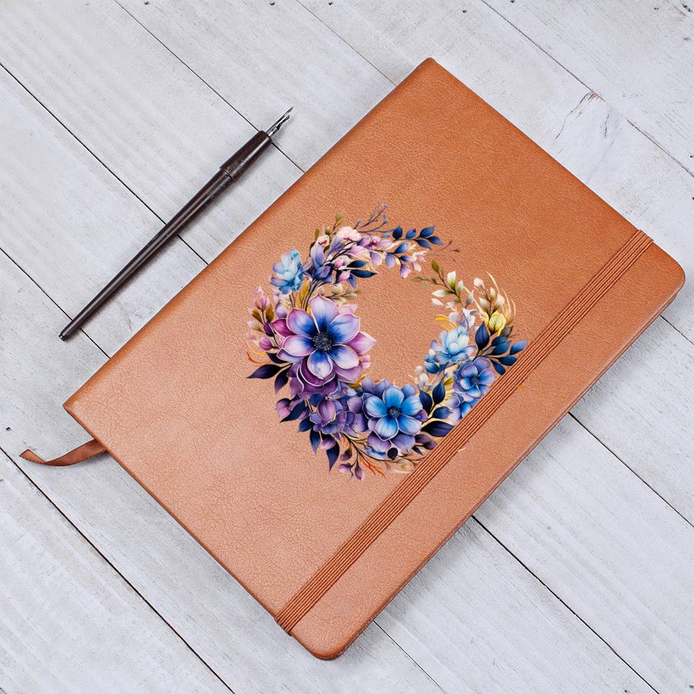 Floral Flower Wreath 087 - Vegan Leather Journal