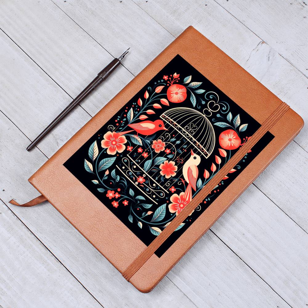 Birds And Floral Design 160 - Vegan Leather Journal