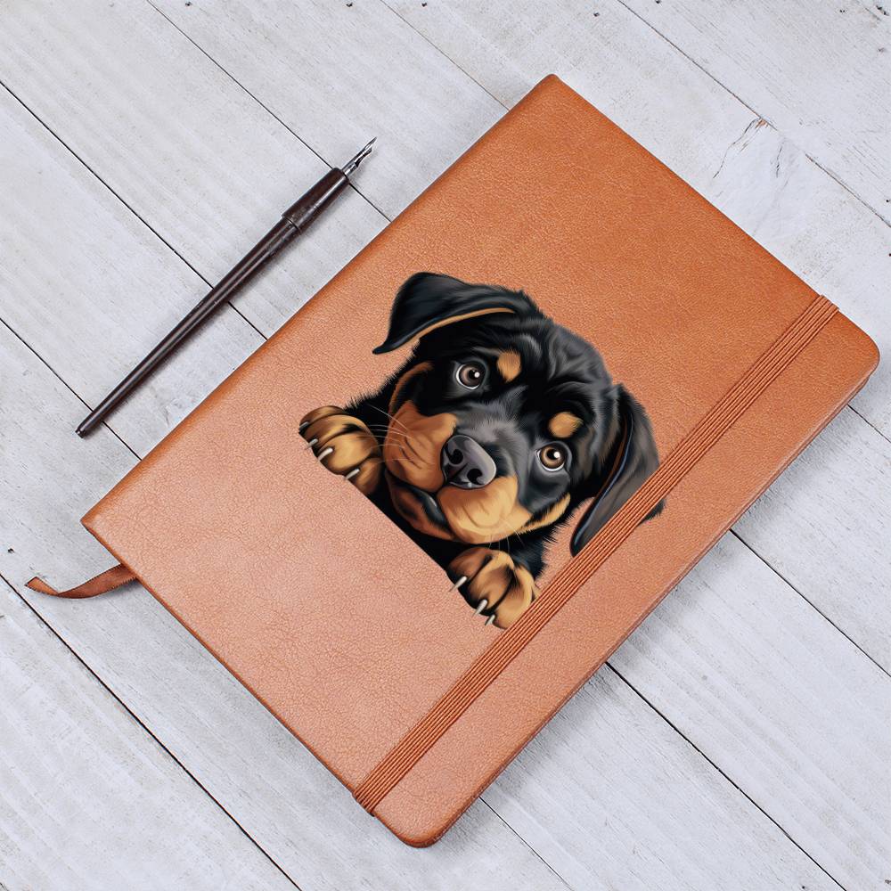 Rottweiler Peeking - Vegan Leather Journal