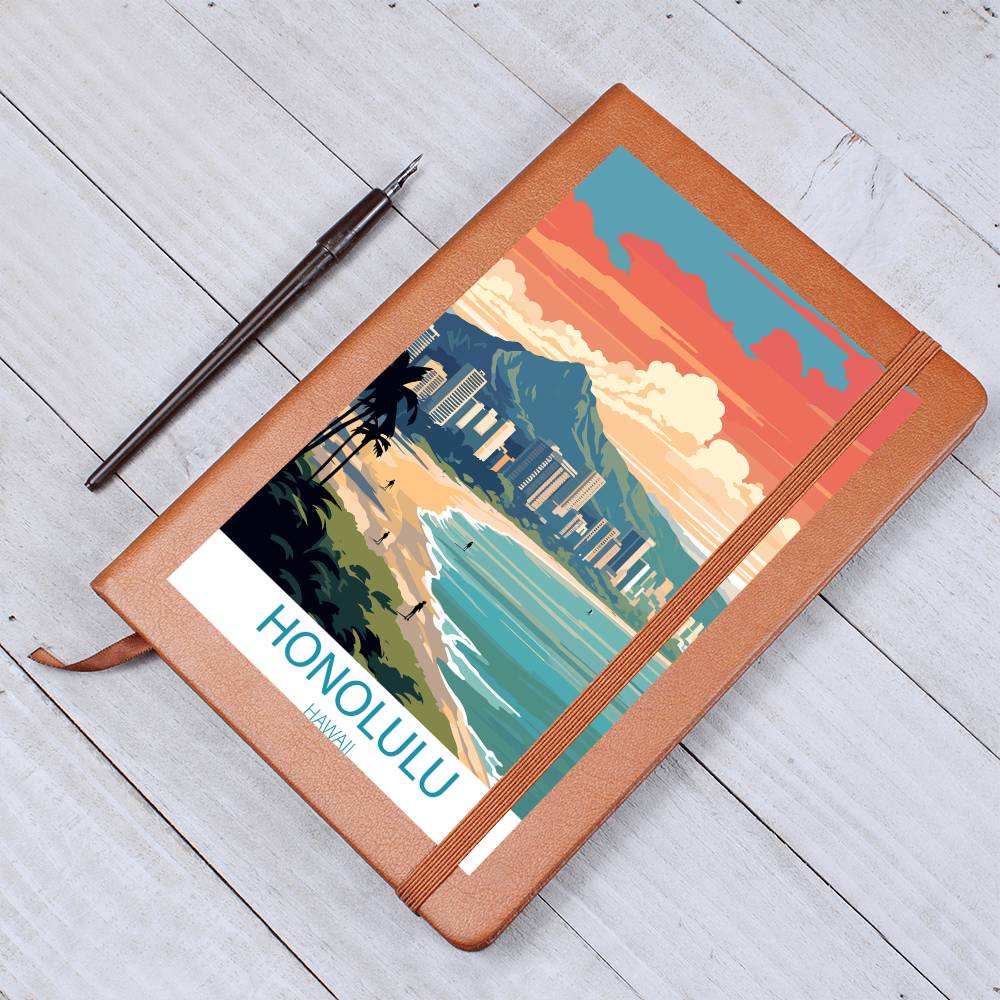 Famous Travel Destinations - Honolulu, Hawaii - Vegan Leather Journal