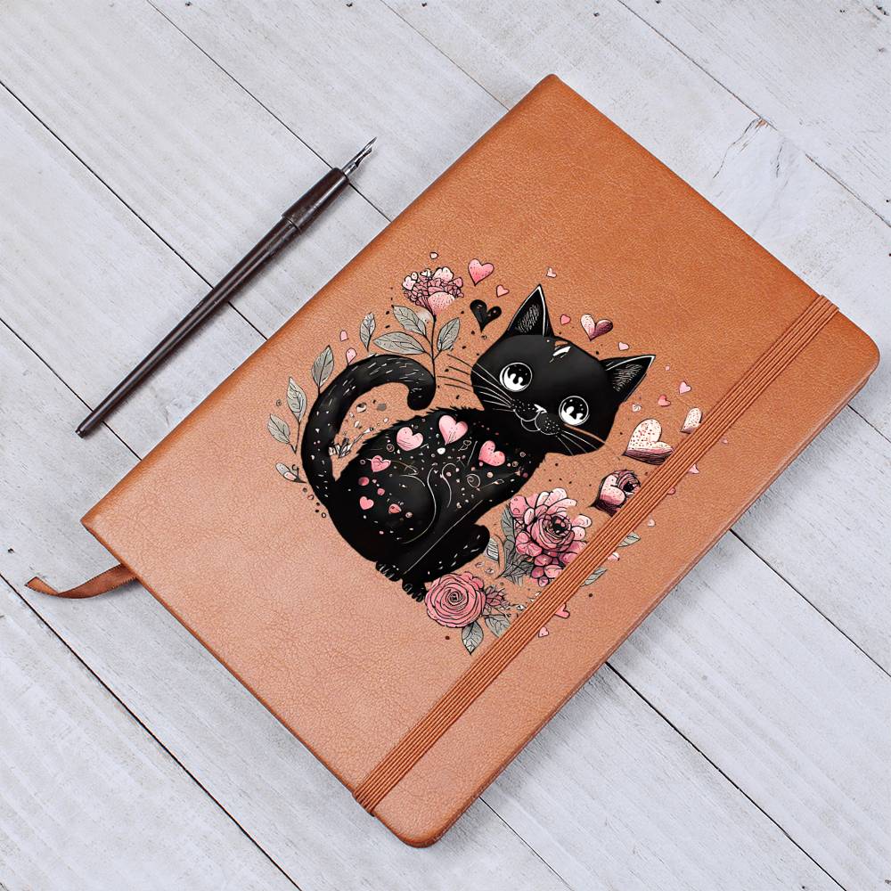 Valentine's Day Black Cat 004 - Vegan Leather Journal