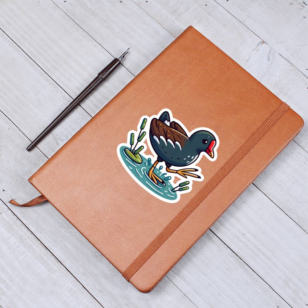 Cute Moorhen sticker 96 - Vegan Leather Journal