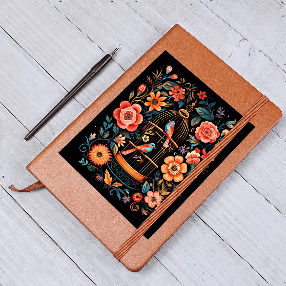 Birds And Floral Design 153 - Vegan Leather Journal