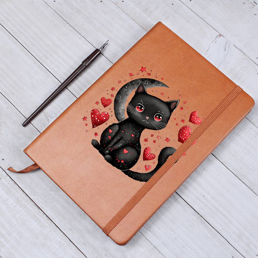 Valentine's Day Black Cat 037 - Vegan Leather Journal