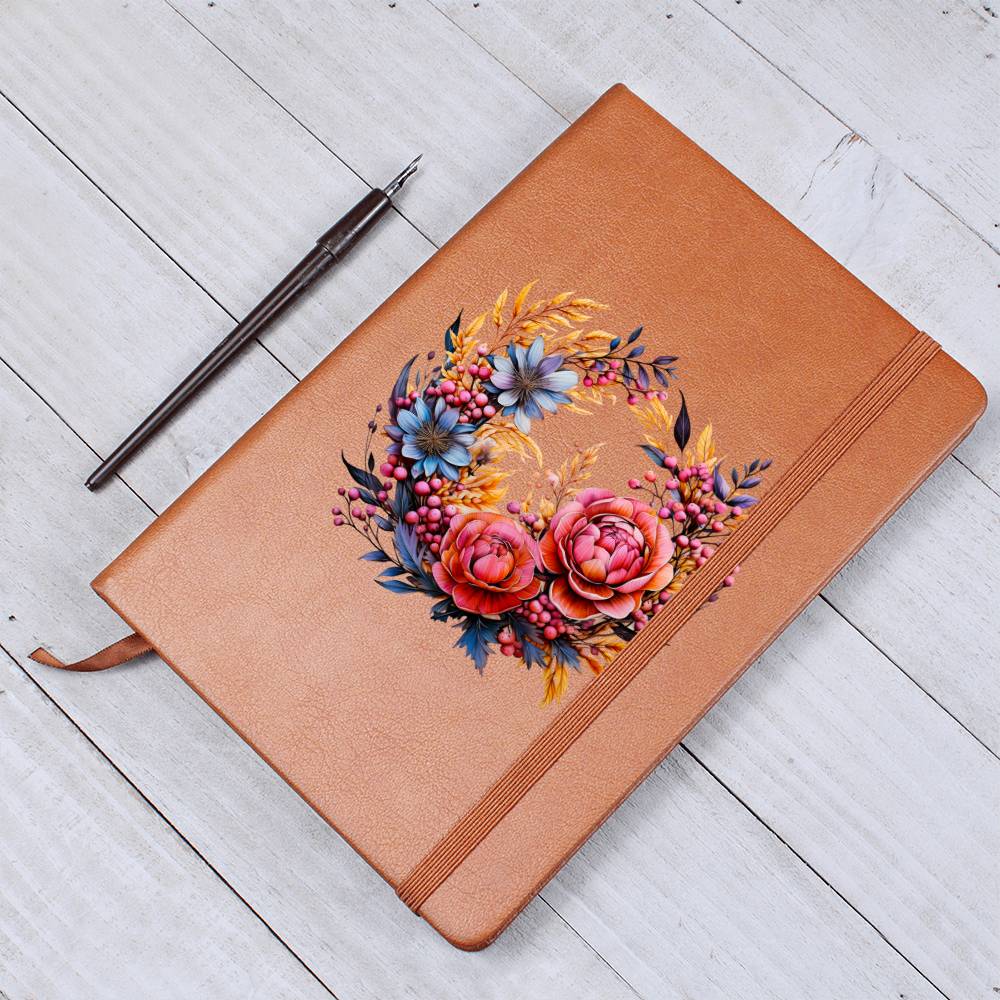 Floral Flower Wreath 122 - Vegan Leather Journal