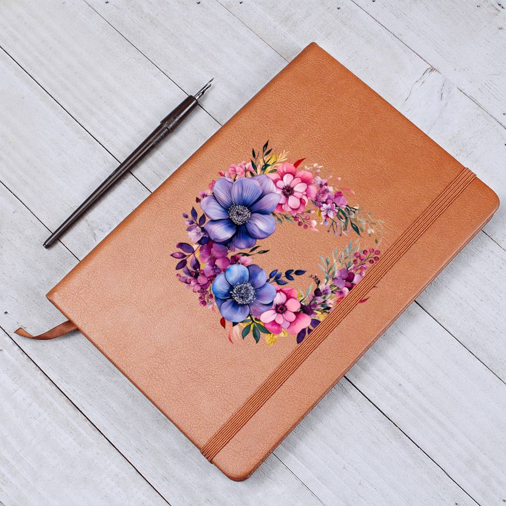 Floral Flower Wreath 035 - Vegan Leather Journal