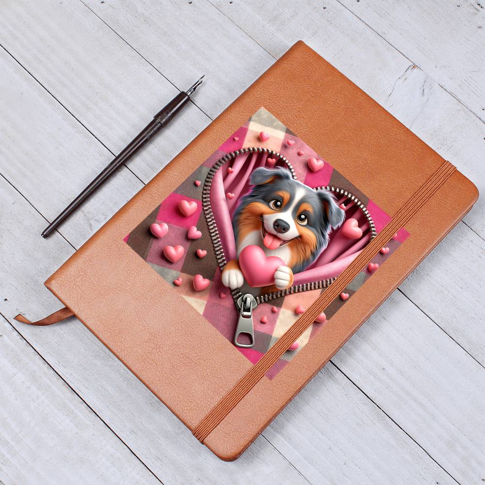 Valentine's Day Dog And Zipper 024 - Vegan Leather Journal