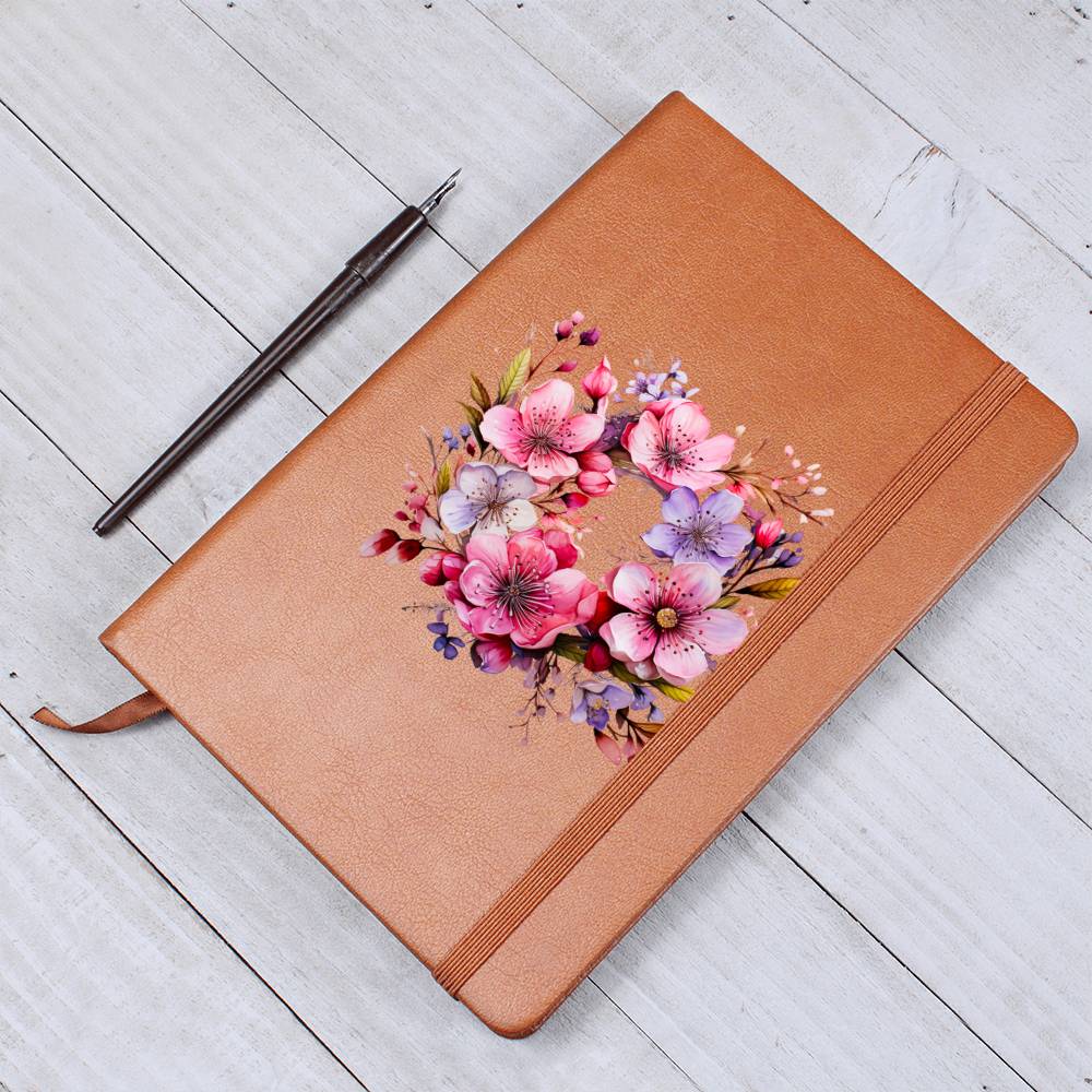 Floral Flower Wreath 050 - Vegan Leather Journal