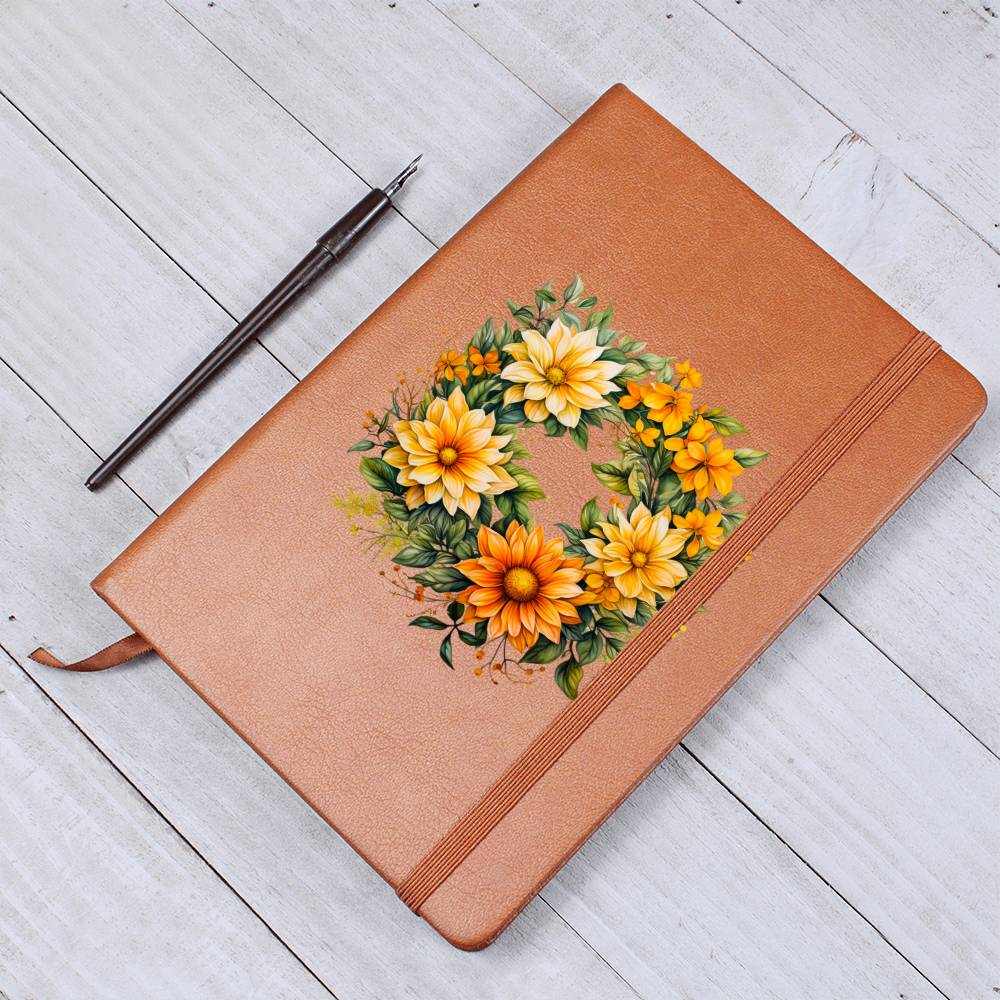 Floral Flower Wreath 144 - Vegan Leather Journal