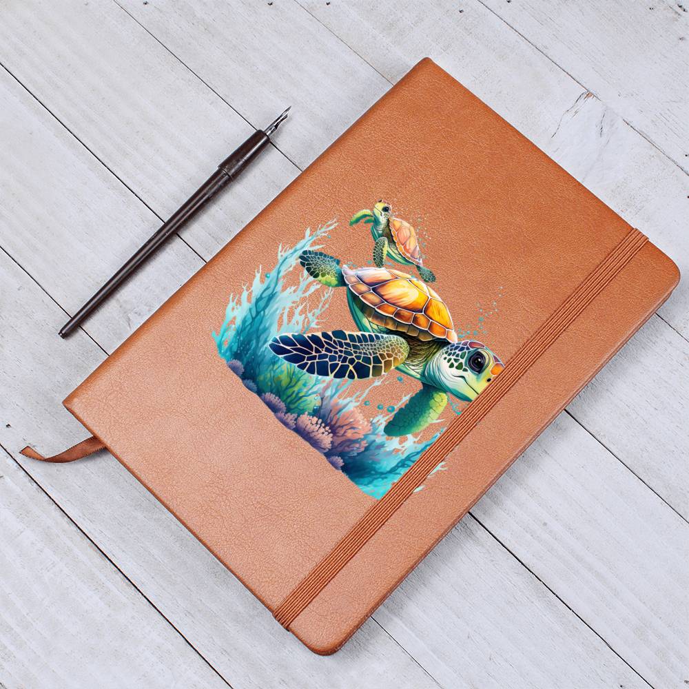 Cute Sea Turtle 009 - Vegan Leather Journal