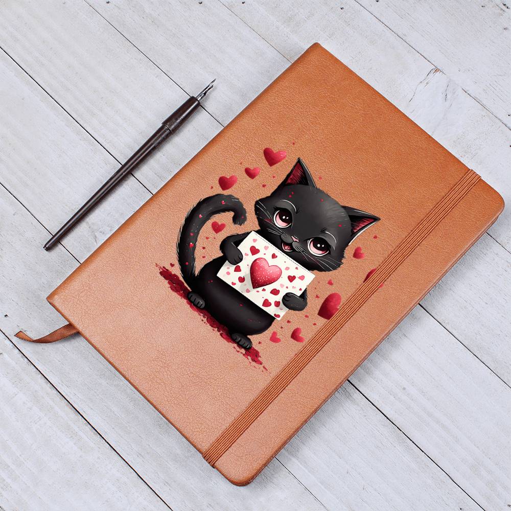 Valentine's Day Black Cat 021 - Vegan Leather Journal