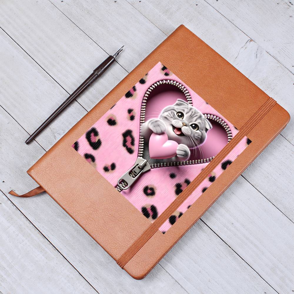 Valentine's Day Cat And Zipper 003 - Vegan Leather Journal
