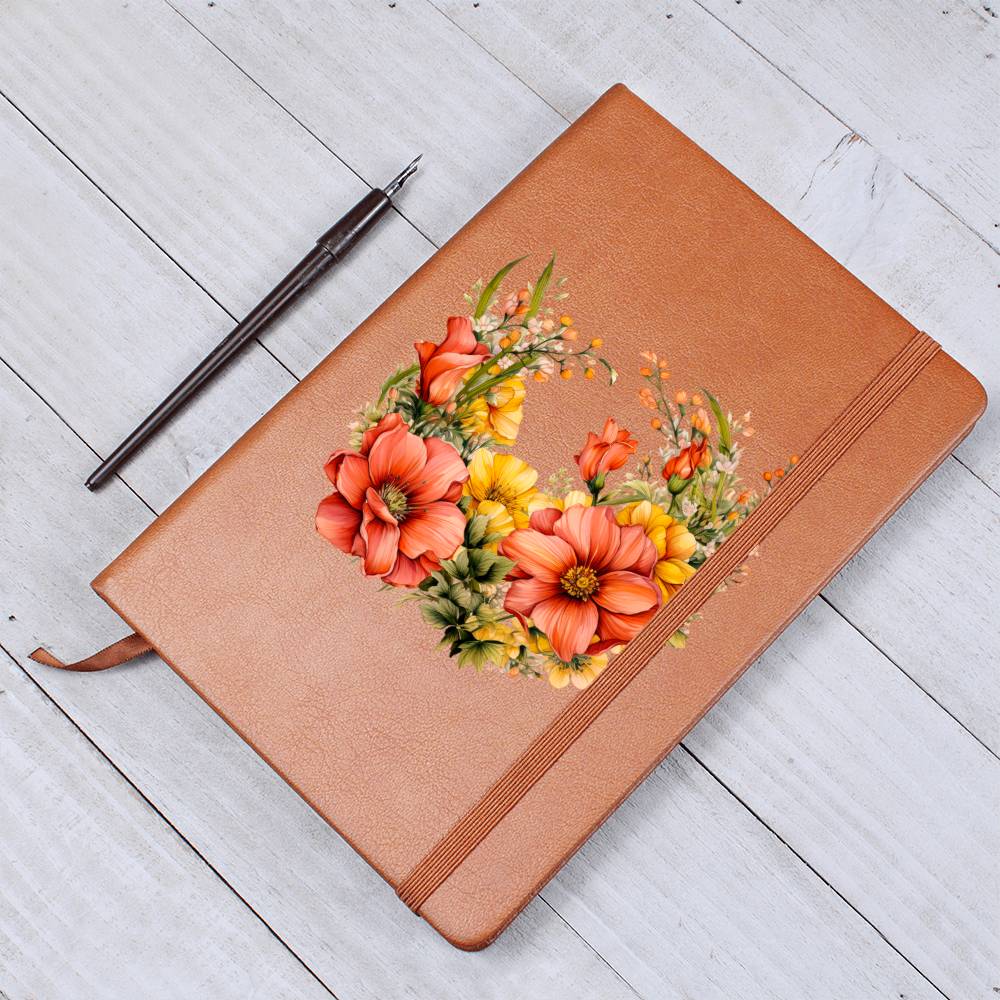 Floral Flower Wreath 006 - Vegan Leather Journal