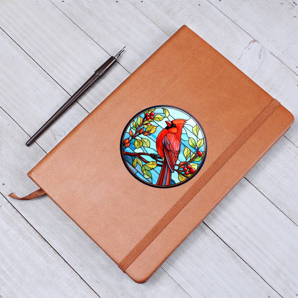 Christmas Red Cardinal Stained Glass Design 029 - Vegan Leather Journal