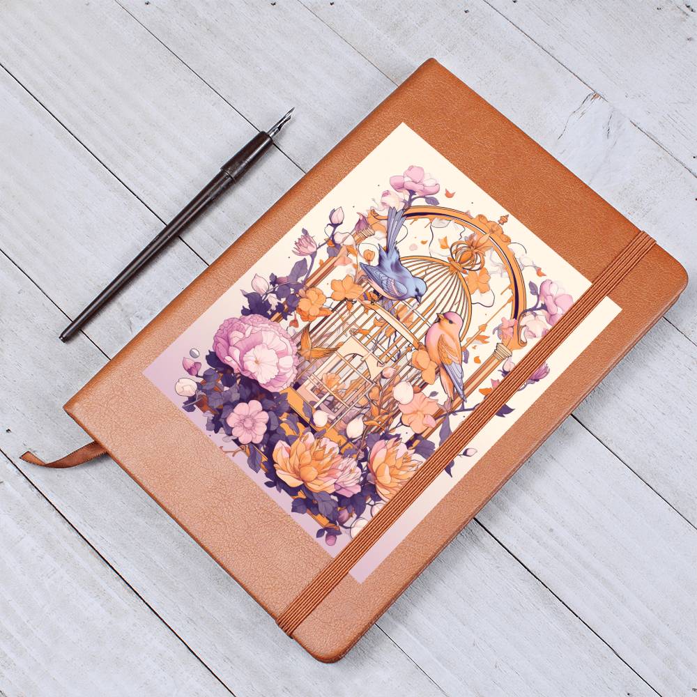 Birds And Floral Design 111 - Vegan Leather Journal