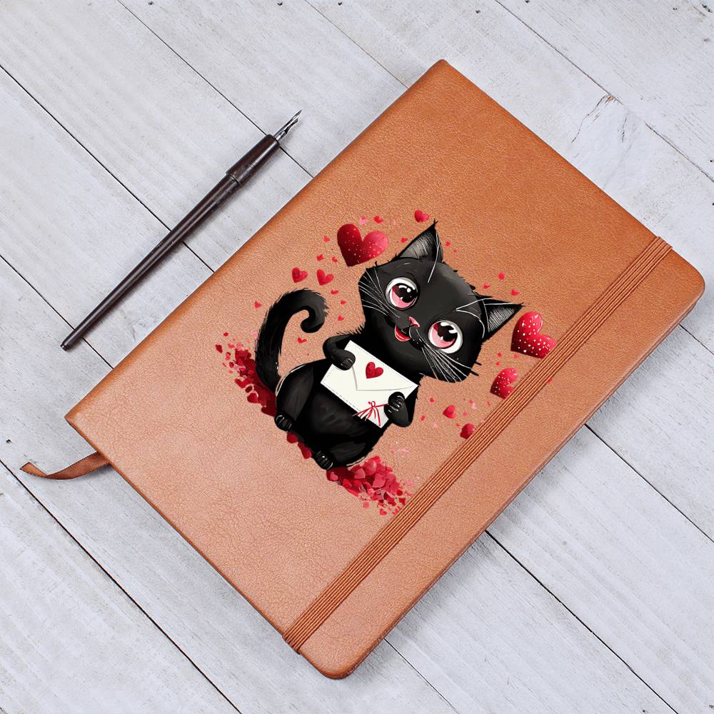 Valentine's Day Black Cat 006 - Vegan Leather Journal