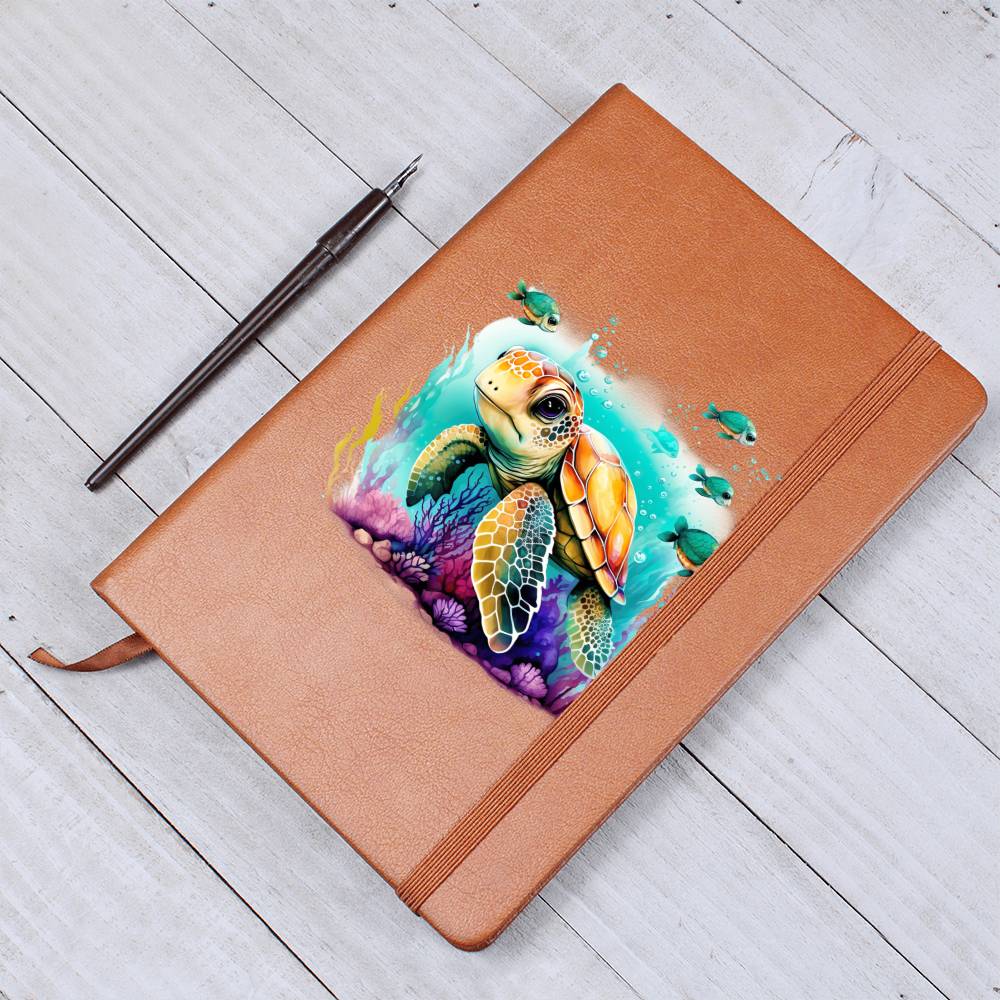 Cute Sea Turtle 002 - Vegan Leather Journal