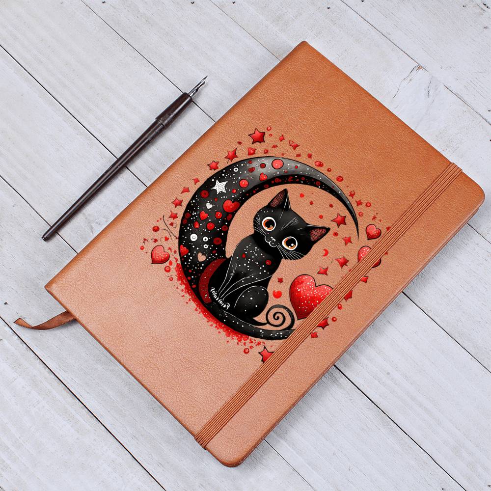 Valentine's Day Black Cat 052 - Vegan Leather Journal