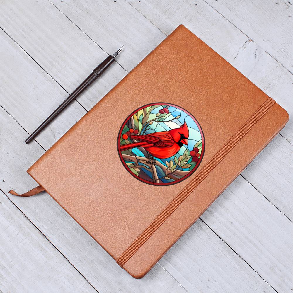 Christmas Red Cardinal Stained Glass Design 001 - Vegan Leather Journal