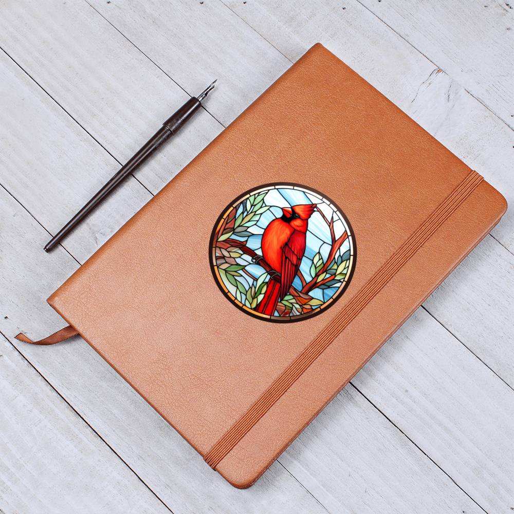 Christmas Red Cardinal Stained Glass Design 034 - Vegan Leather Journal
