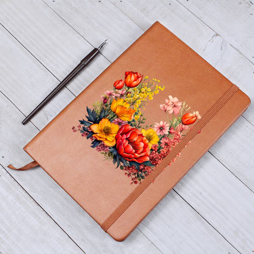 Floral Flower Wreath 058 - Vegan Leather Journal