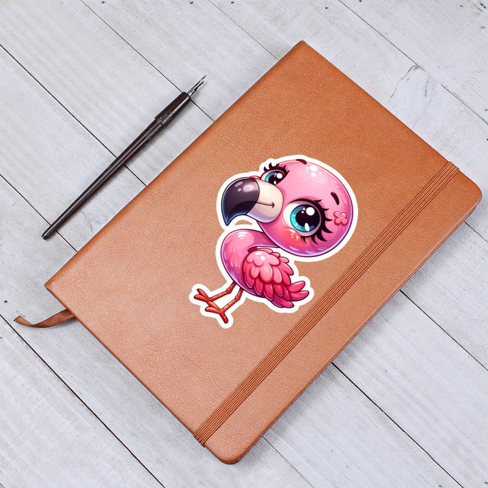 Cute Flamingo sticker 52 - Vegan Leather Journal