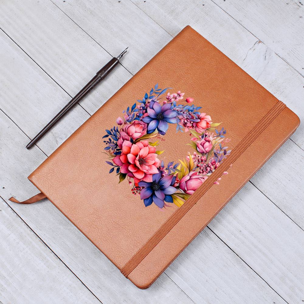 Floral Flower Wreath 082 - Vegan Leather Journal