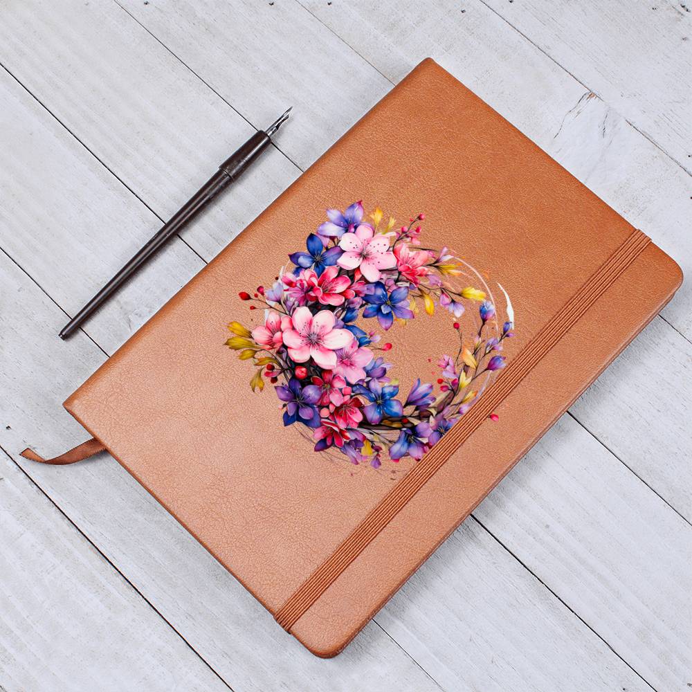 Floral Flower Wreath 150 - Vegan Leather Journal