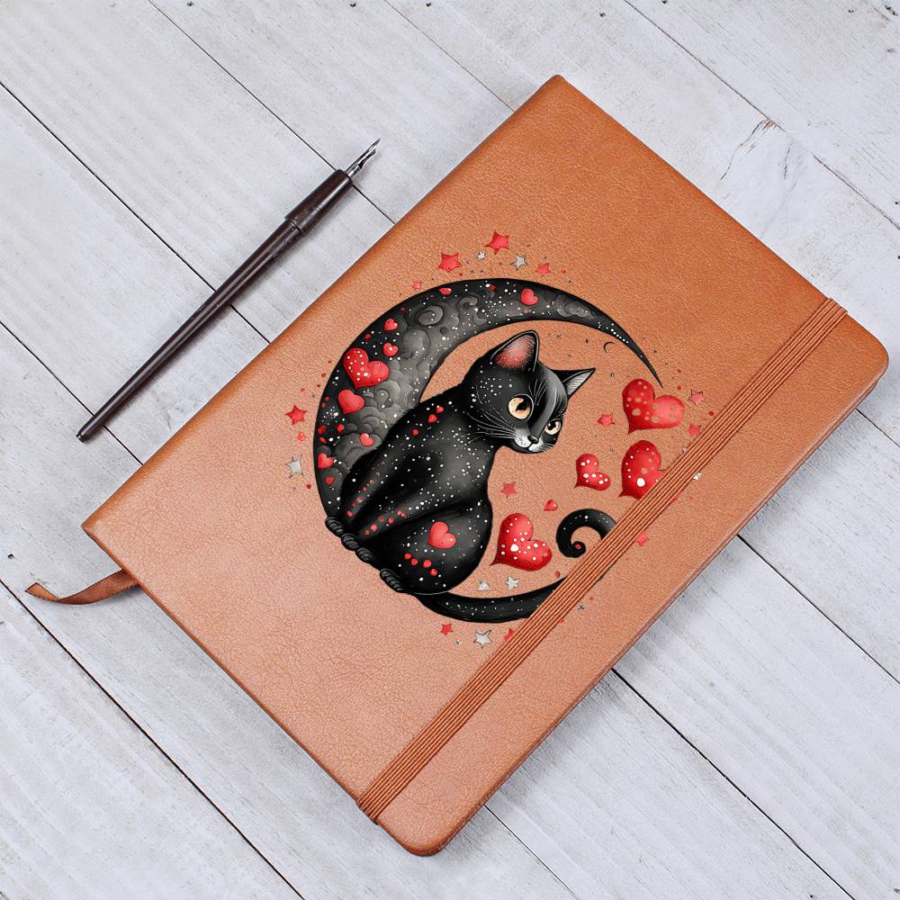 Valentine's Day Black Cat 041 - Vegan Leather Journal