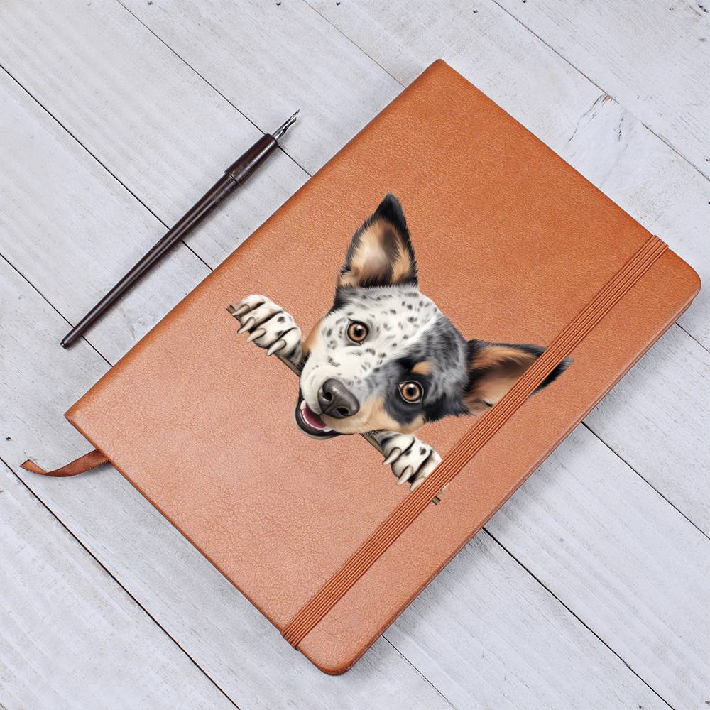 Australian Stumpy Tail Cattle Dog Peeking - Vegan Leather Journal