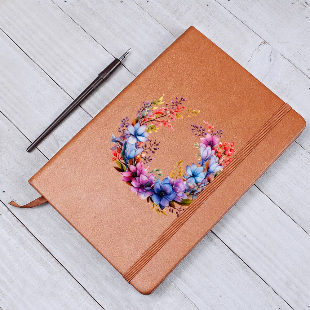 Floral Flower Wreath 114 - Vegan Leather Journal