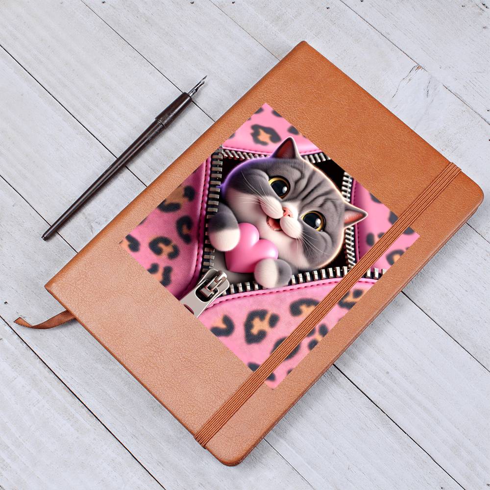 Valentine's Day Cat And Zipper 007 - Vegan Leather Journal