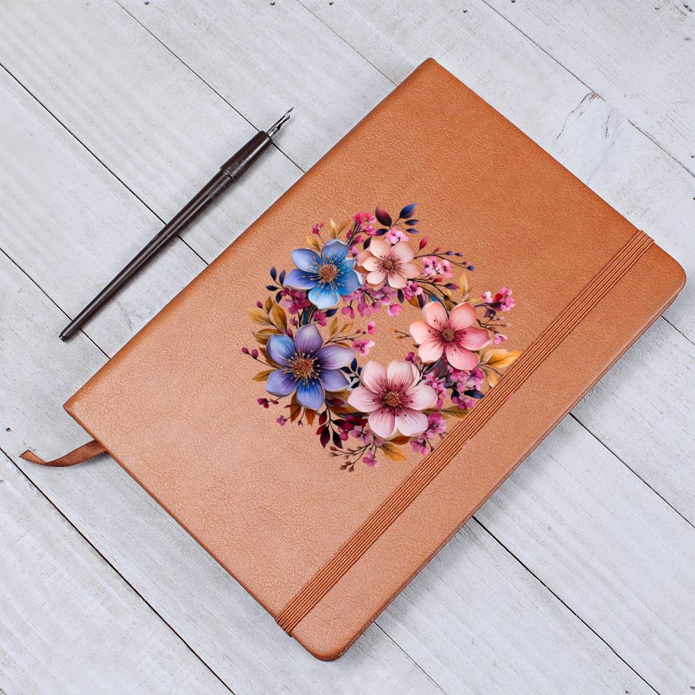 Floral Flower Wreath 017 - Vegan Leather Journal