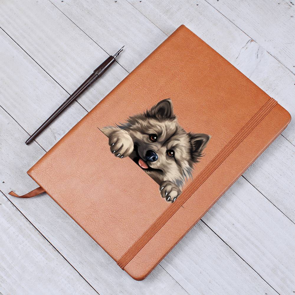 Keeshond Peeking - Vegan Leather Journal